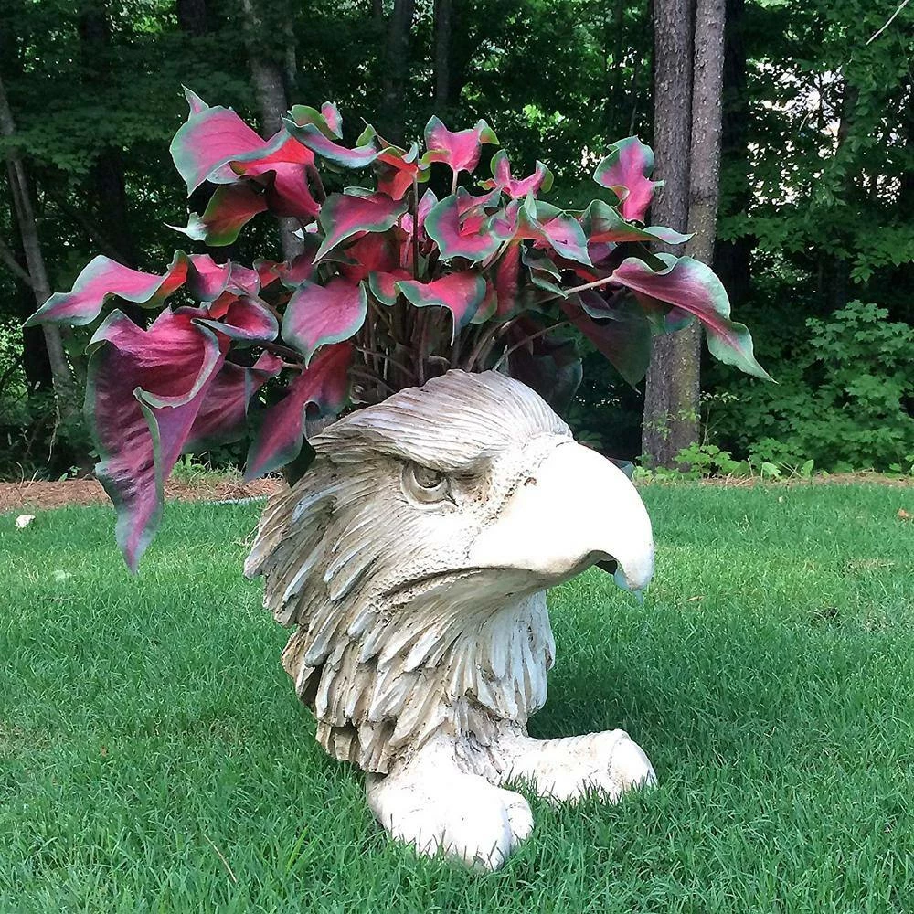 HOMESTYLES 13 in. Antique White American Eagle Muggly Mascot Animal Statue Planter Holds a 5 in. Pot - Image 7