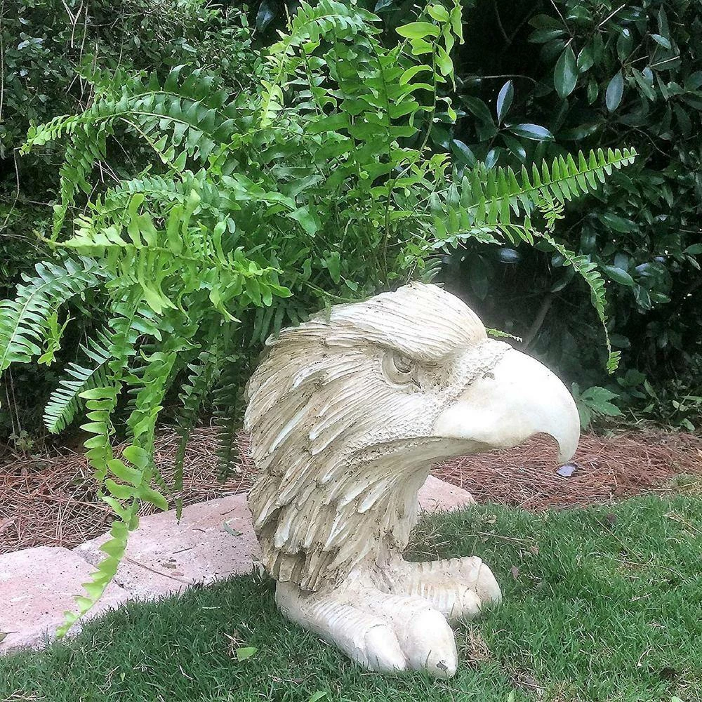 HOMESTYLES 13 in. Antique White American Eagle Muggly Mascot Animal Statue Planter Holds a 5 in. Pot - Image 9