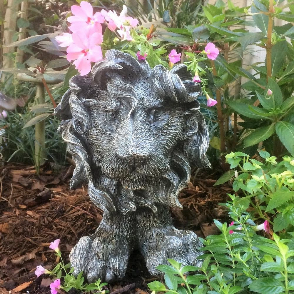 HOMESTYLES 13 in. Graystone Lion Muggly Mascot Animal Statue Planter Holds a 5 in. Pot - Image 2