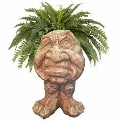 HOMESTYLES 18 in. Stone Wash Grumpy the Muggly Face Statue Planter Holds 7 in. Pot