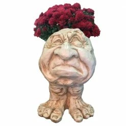 HOMESTYLES 13 in. Antique White Grumpy the Muggly Face Statue Planter Holds a 5 in. Pot