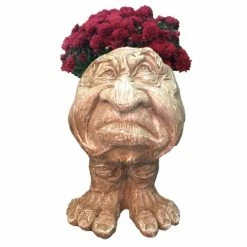 HOMESTYLES 13 in. Stone Wash Grumpy the Muggly Face Statue Planter Holds a 5 in. Pot
