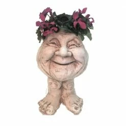 HOMESTYLES 12 in. Antique White Granny Joy the Muggly Statue Face Planter Holds 4 in. Pot