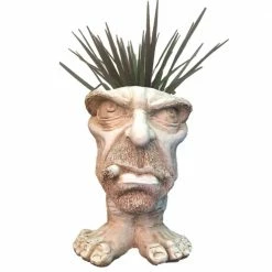 HOMESTYLES 13 in. Antique White Uncle Carmine the Muggly Statue Face Planter Holds 5 in. Pot