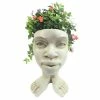 HOMESTYLES 12 in. Antique White Auntie Kayla the Muggly Statue Face Planter Holds 5 in. Pot