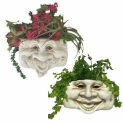 HOMESTYLES 10.5 in. Uncle Nate and Aunt Minnie Ant. White the Muggly Tree Face Wall Planter Set (2-Piece)