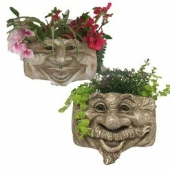 HOMESTYLES 10.5 in. Uncle Nate and Aunt Minnie Stone Wash The Muggly Tree Face Wall Planter