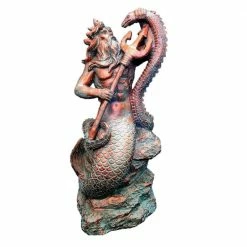 HOMESTYLES 22 in. Bronze Patina Poseidon Ruler of Sea Sitting on Rock Nautical Beach Statue