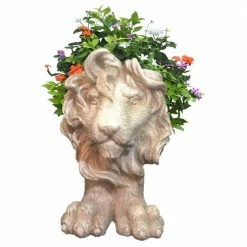 HOMESTYLES 9 in. Antique White Lion Mascot Muggly Mascot Animal Statue Planter Holds 3 in. Pot