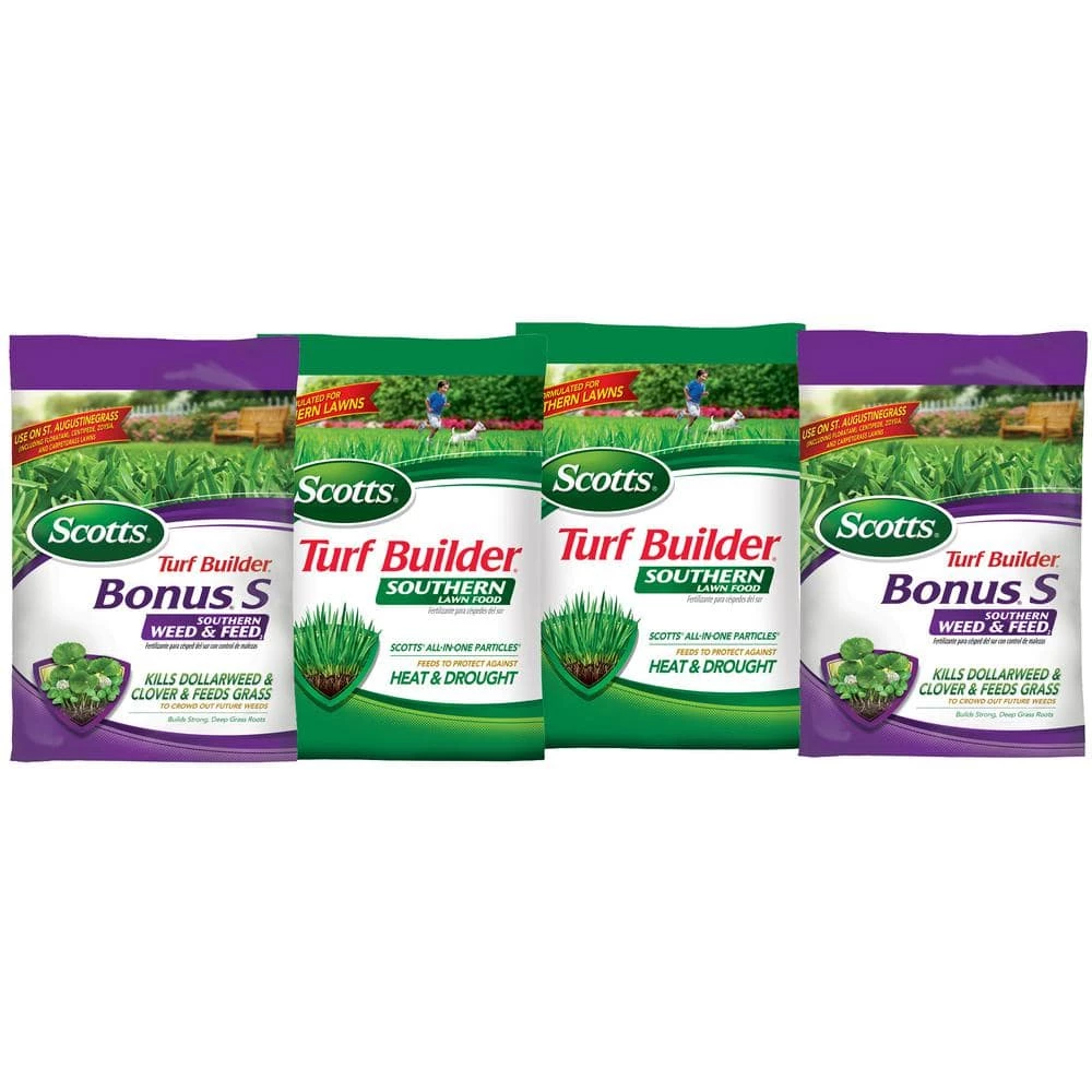 Scotts Turf Builder Fertilizer Bundle for Large Yards (Southern) with 2 Bonus S Southern Weed & Feed2 & 2 Southern Lawn Food