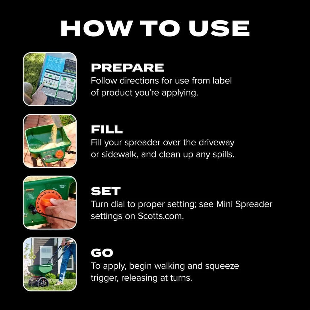 Scotts Turf Builder EdgeGuard Mini, 5,000 sq. ft. Broadcast Spreader for Seed, Fertilizer, and Ice Melt - Image 9