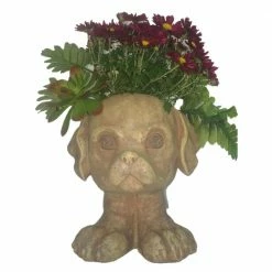 HOMESTYLES 12 in. Antique White Muttley the Dog Muggly Planter Statue Holds 4 in. Pot