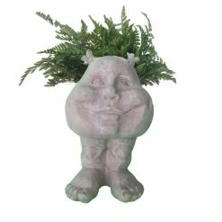 HOMESTYLES 12 in. Stone Wash Suzy-Q Muggly Planter Statue Holds 4 in. Pot