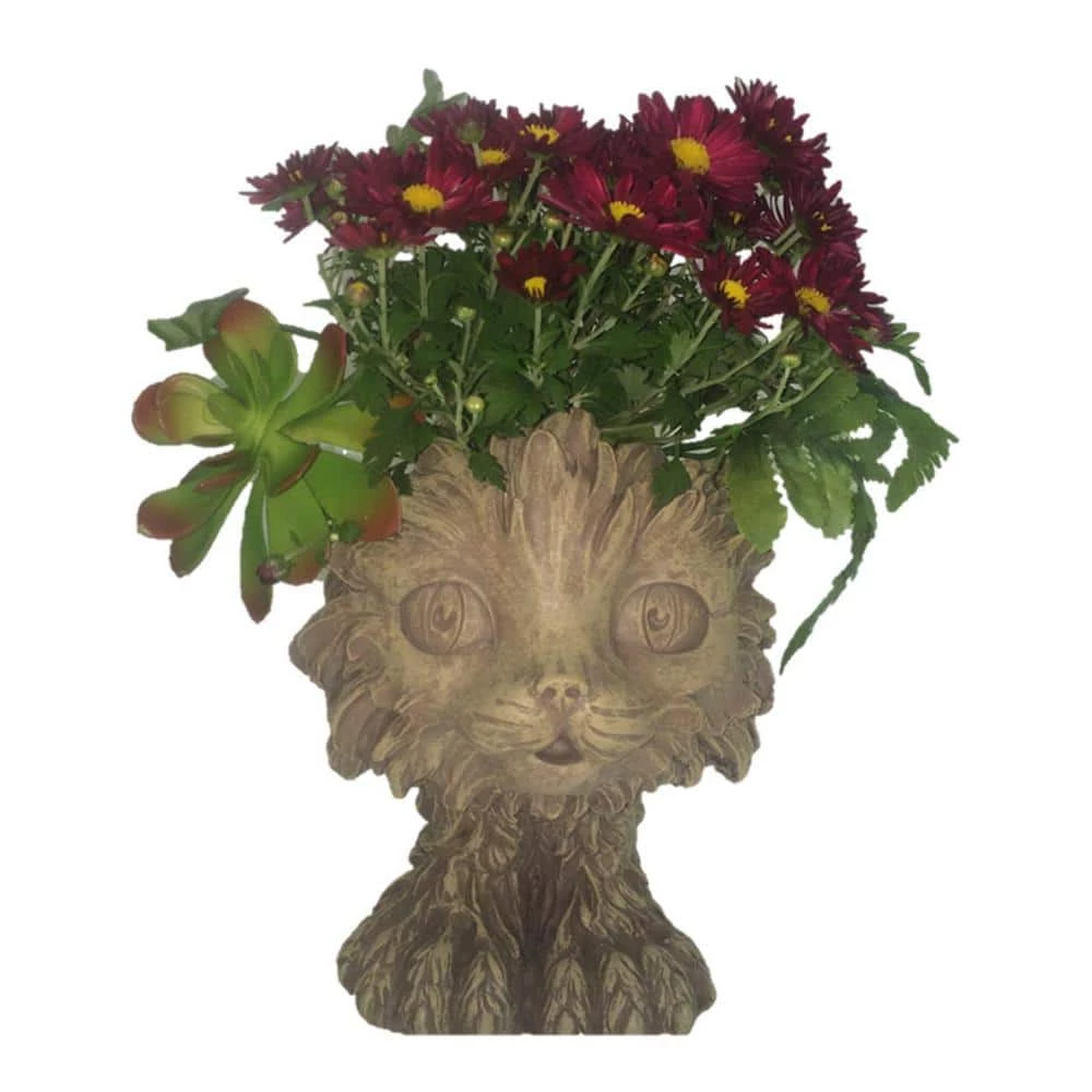 HOMESTYLES 12 in. Stone Wash Scruffy the House Cat Muggly Planter Statue Holds 4 in. Pot